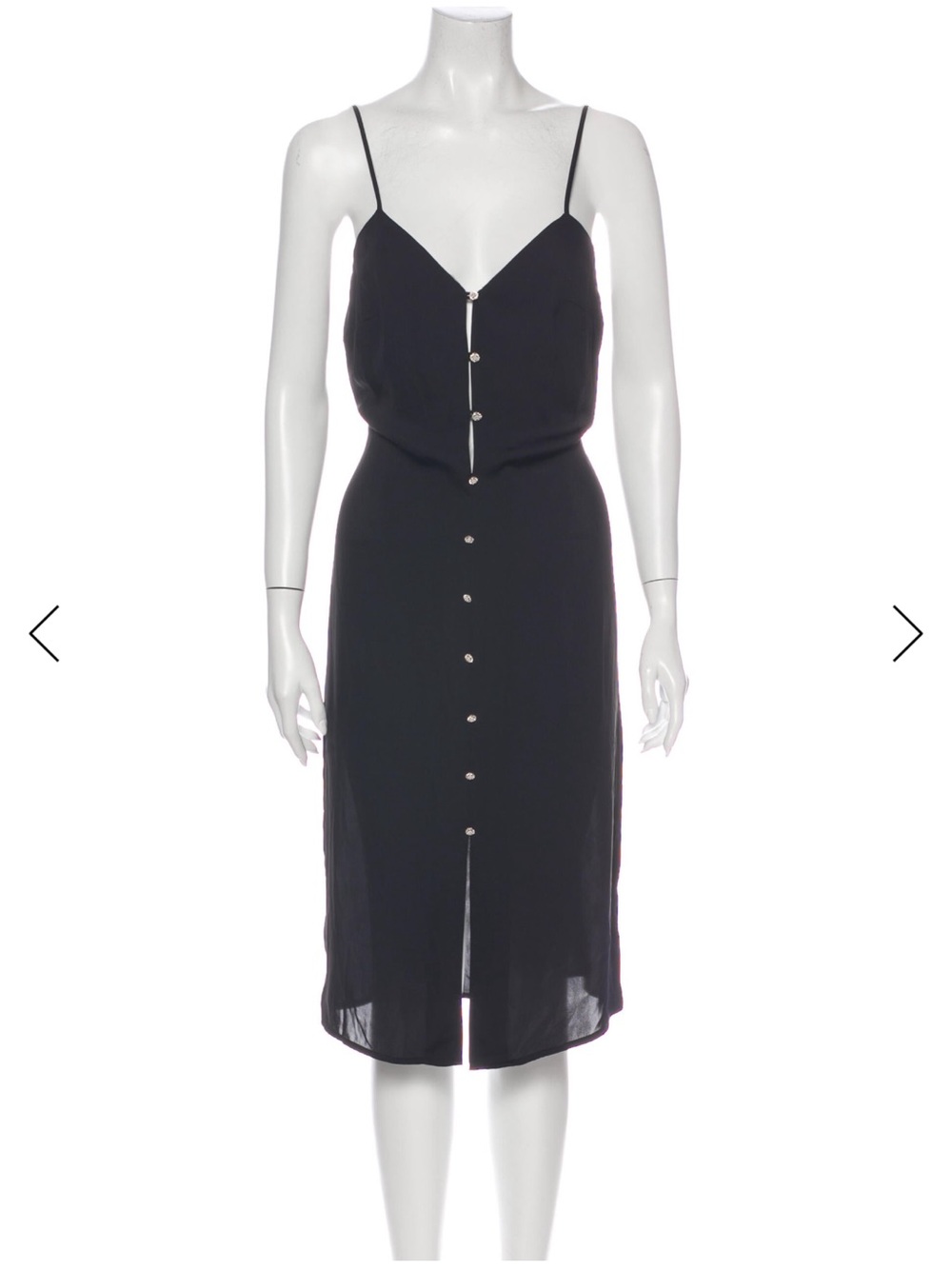 L’Academie Black Midi Slip Dress Crystal Buttons XS